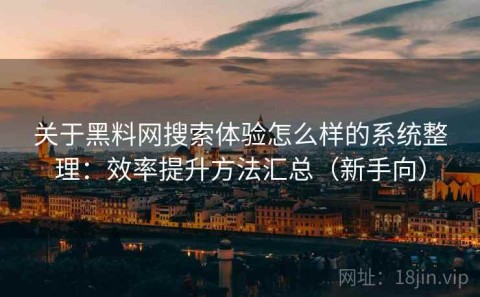 关于黑料网搜索体验怎么样的系统整理：效率提升方法汇总（新手向）